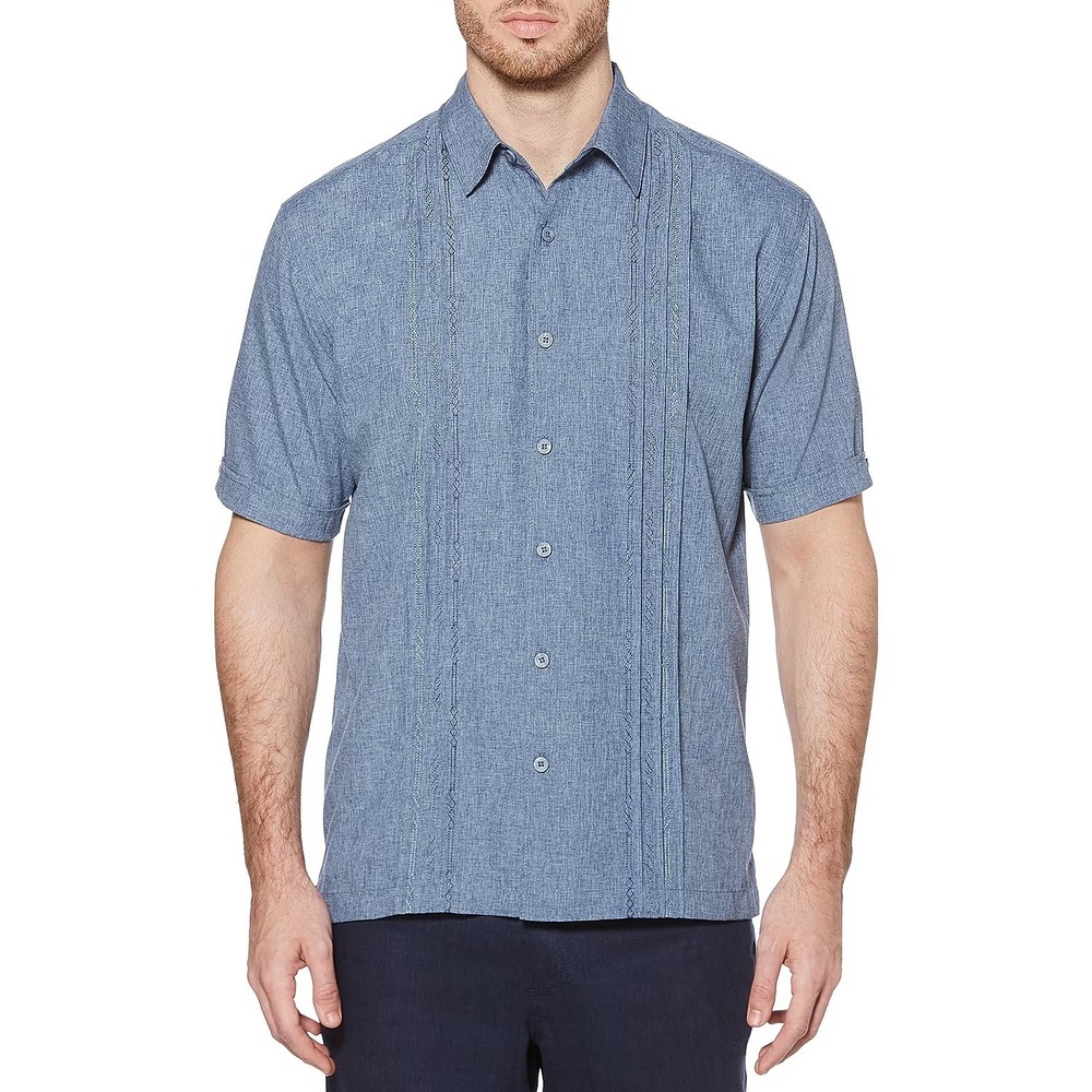 MSRP $60 Cubavera Chambray Mens XL Dress Blues Pintuck Button-Down Shirt Short